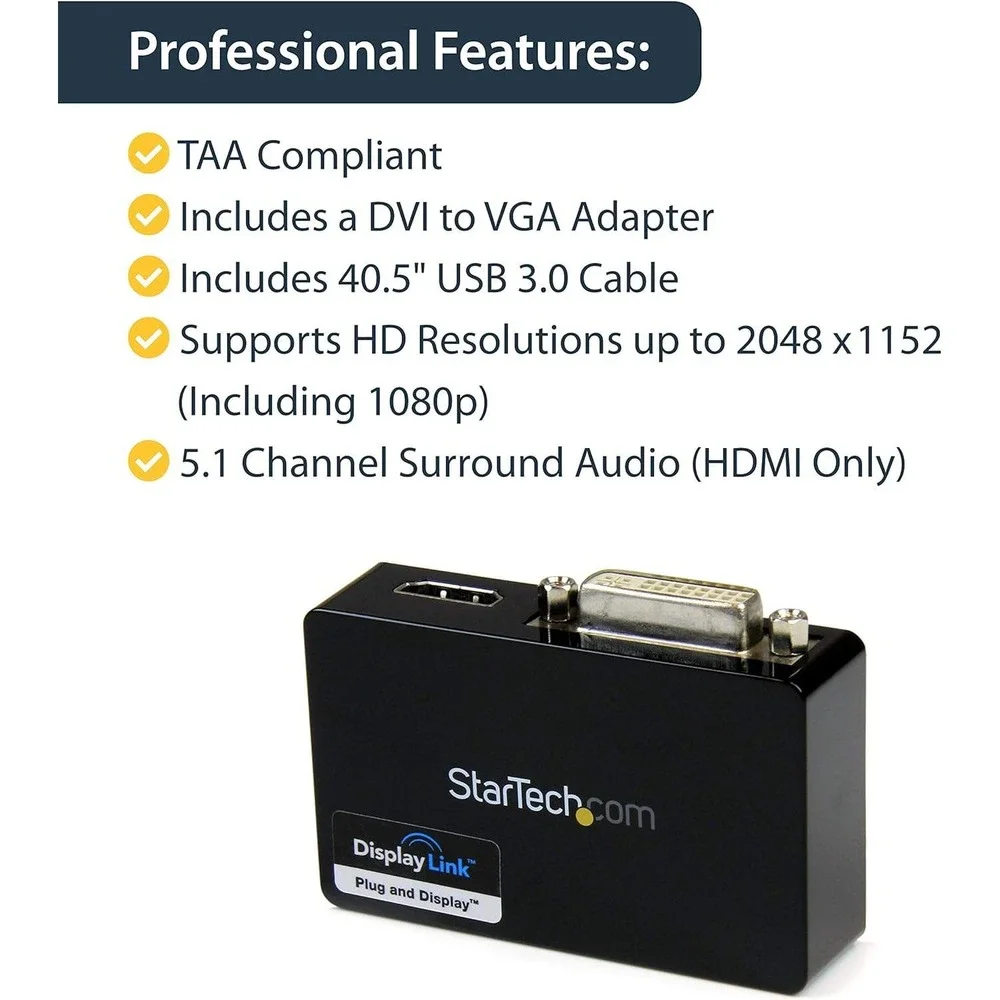 StarTech USB 3.0 Dual Head Graphics Adapter HDMI DVI-I 1080p USB32HDDVII
